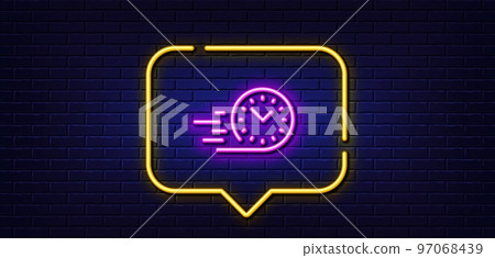 Neon light speech bubble. Fast delivery line icon. Time sign. Neon light background. Fast delivery glow line. Brick wall banner. Vector Neon light speech bubble. Fast delivery line icon. Time sign. Neon light background. Fast delivery glow line. Brick wall banner. Vector 97068439