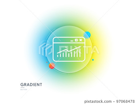 Website Traffic line icon. Gradient blur button with glassmorphism. Report chart or Sales growth sign. Analysis and Statistics data symbol. Transparent glass design. Vector 97068478