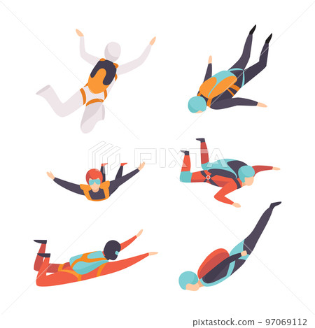 Man Character Skydiving Falling Down with Parachute Vector Set Man Character Skydiving Falling Down with Parachute Vector Set 97069112