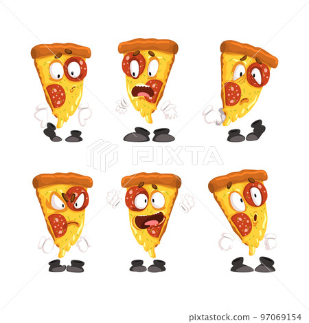 Pizza Slice Character with Melting Cheese Expressing Different Emotion Vector Set Pizza Slice Character with Melting Cheese Expressing Different Emotion Vector Set 97069154