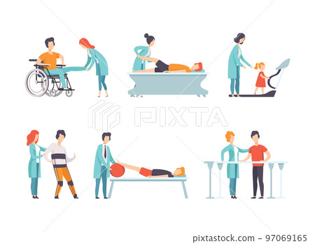 Physical Therapy or Physiotherapy with Therapist Restoring Health after Trauma or Injury Vector Set Physical Therapy or Physiotherapy with Therapist Restoring Health after Trauma or Injury Vector Set 97069165