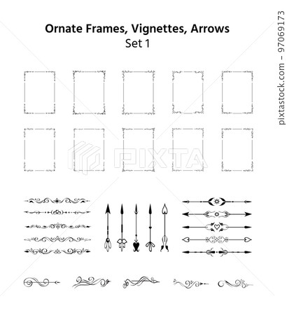 Set of ornate frames, dividers, and arrows 97069173