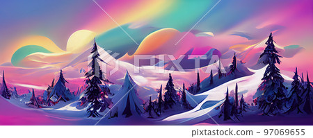Aurora Borealis on night sky 97069655