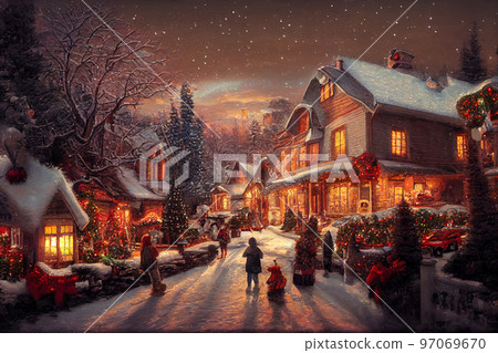 Cottage decorated for Christmas 97069670