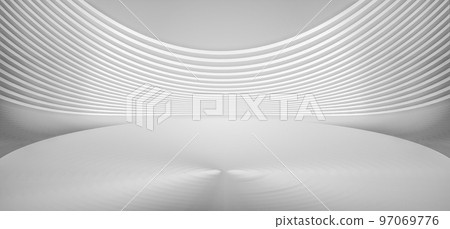 3D rendering white curved surface stage showcase futuristic space background 97069776