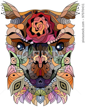 Zentangle stylized head alpaca. Hand drawn decorative vector illustration 97070431