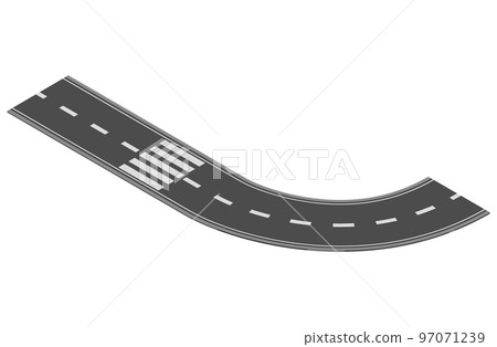 Isometric road element for highway city street map traffic creation. Asphalt part of road and route with curve Isometric road element for highway city street map traffic creation. Asphalt part of road and route with curve 97071239
