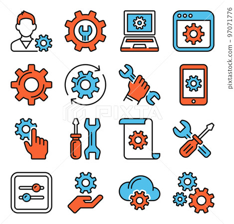 Settings Icons Set on White Background. Line Style Vector Settings Icons Set on White Background. Line Style Vector 97071776