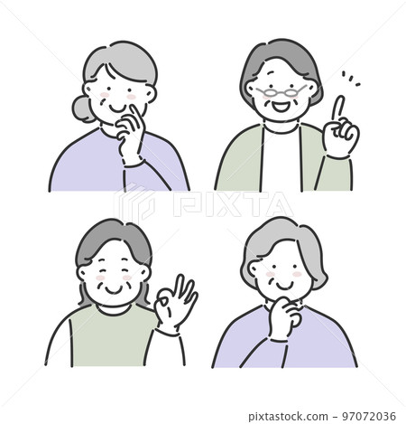 Senior woman's positive facial expression set 97072036