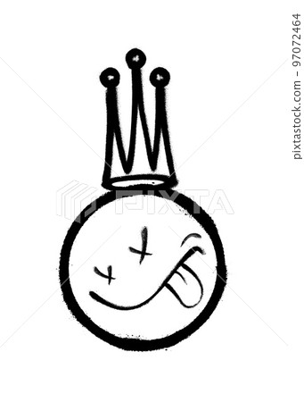 Graffiti emoticon with crown. Smiling face painted spray paint. Vector illustration Graffiti emoticon with crown. Smiling face painted spray paint. Vector illustration 97072464