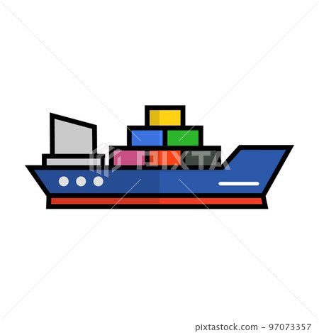 貨船。集裝箱船。貿易船。向量。 97073357