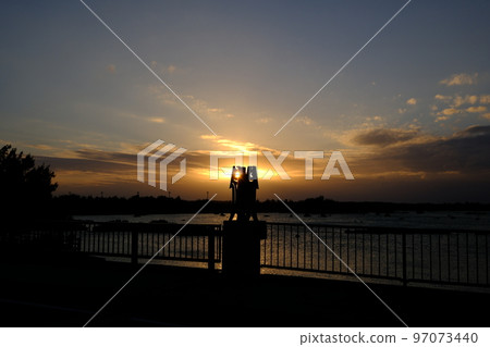 Sunset and fish objects seen from Sawada Beach on Irabu Island Sunset and fish objects seen from Sawada Beach on Irabu Island 97073440