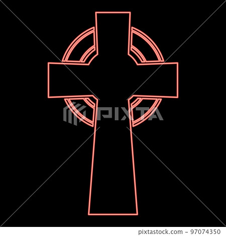 Neon celtic cross red color vector illustration image flat style Neon celtic cross red color vector illustration image flat style 97074350