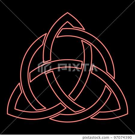 Neon triquetra in circle Trikvetr knot shape Trinity knot red color vector illustration image flat style 97074390