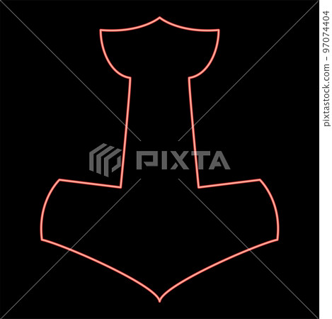 Neon thor's hammer Mjolnir red color vector illustration image flat style Neon thor's hammer Mjolnir red color vector illustration image flat style 97074404