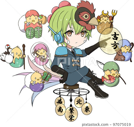 Fukumono zodiac series illustration Rooster year (boy) Fukumono zodiac series illustration Rooster year (boy) 97075019