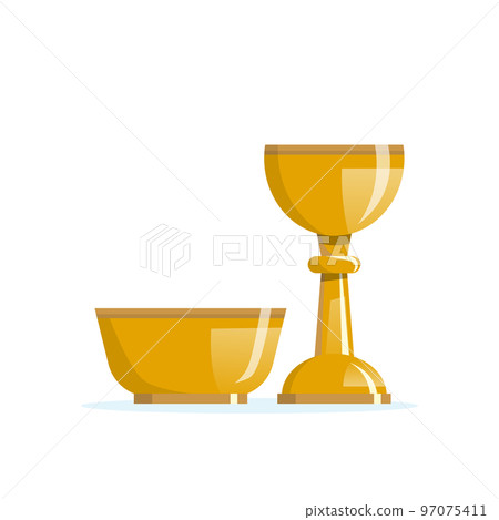 Golden ciboria and chalice. Catholic symbol. Church item Golden ciboria and chalice. Catholic symbol. Church item 97075411