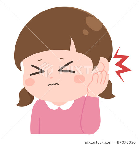 Symptoms of otitis media_illustration of a girl with ear pain 97076056
