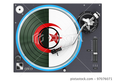 Phonograph Turntable with Algerian flag, 3D rendering 97076071