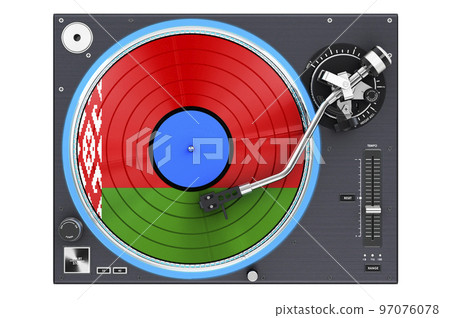 Phonograph Turntable with Belarusian flag, 3D rendering 97076078