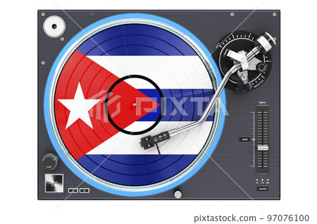 Phonograph Turntable with Cuban flag, 3D rendering 97076100