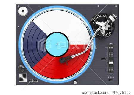 Phonograph Turntable with Czech flag, 3D rendering 97076102