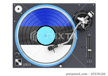 Phonograph Turntable with Estonian flag, 3D rendering Phonograph Turntable with Estonian flag, 3D rendering 97076109