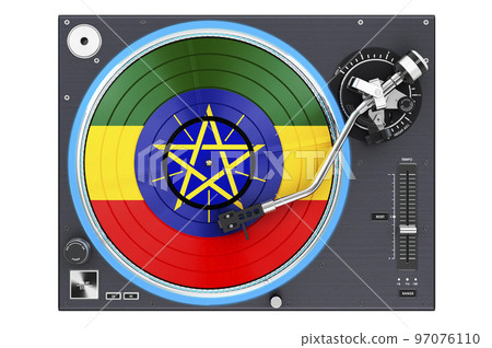 Phonograph Turntable with Ethiopian flag, 3D rendering Phonograph Turntable with Ethiopian flag, 3D rendering 97076110