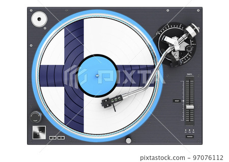Phonograph Turntable with Finnish flag, 3D rendering 97076112