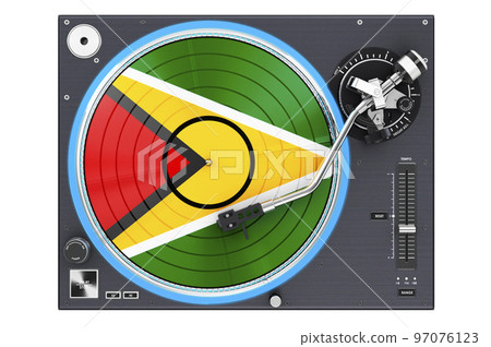 Phonograph Turntable with Guyanese flag, 3D rendering 97076123