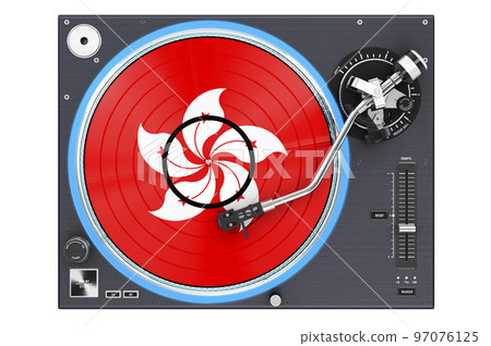 Phonograph Turntable with Hong Kong flag, 3D rendering Phonograph Turntable with Hong Kong flag, 3D rendering 97076125