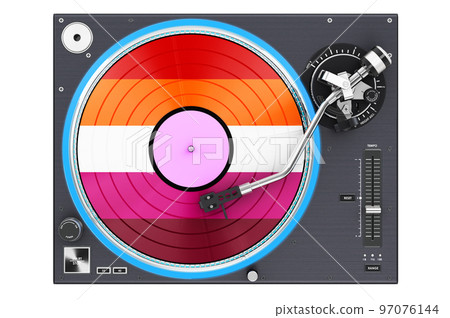 Phonograph Turntable with lesbian flag, 3D rendering 97076144