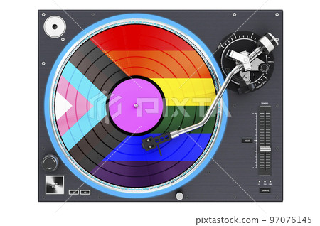 Phonograph Turntable with LGBT flag, 3D rendering Phonograph Turntable with LGBT flag, 3D rendering 97076145