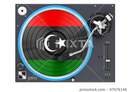 Phonograph Turntable with Libyan flag, 3D rendering Phonograph Turntable with Libyan flag, 3D rendering 97076146