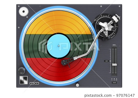 Phonograph Turntable with Lithuanian flag, 3D rendering 97076147