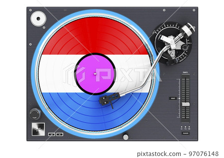 Phonograph Turntable with Luxembourgish flag, 3D rendering 97076148