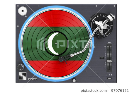 Phonograph Turntable with Maldivian flag, 3D rendering Phonograph Turntable with Maldivian flag, 3D rendering 97076151