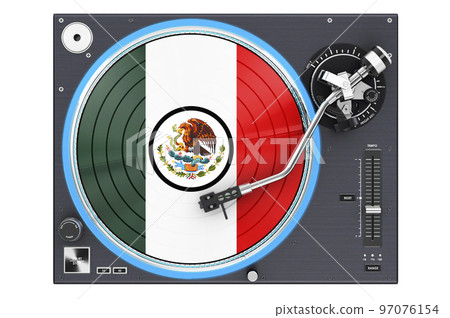 Phonograph Turntable with Mexican flag, 3D rendering 97076154