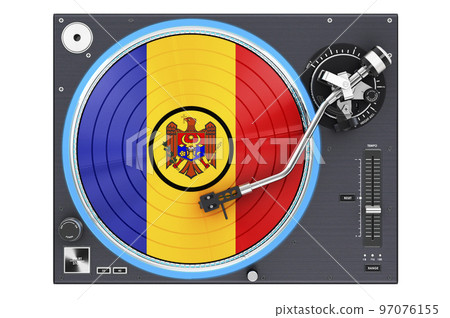 Phonograph Turntable with Moldovan flag, 3D rendering 97076155
