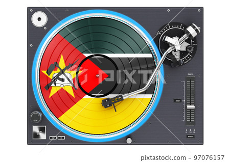 Phonograph Turntable with Mozambican flag, 3D rendering 97076157