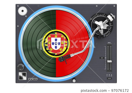 Phonograph Turntable with Portuguese flag, 3D rendering Phonograph Turntable with Portuguese flag, 3D rendering 97076172