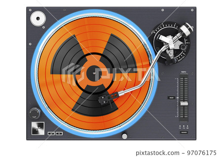 Phonograph Turntable with radiation sign, 3D rendering 97076175