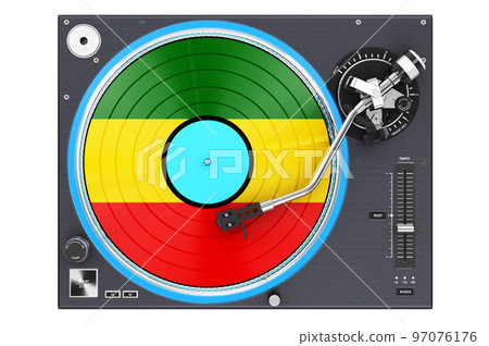 Phonograph Turntable with Rastafarian flag, 3D rendering 97076176