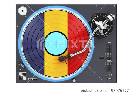 Phonograph Turntable with Romanian flag, 3D rendering 97076177