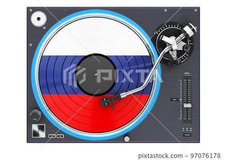 Phonograph Turntable with Russian flag, 3D rendering 97076178