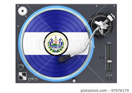 Phonograph Turntable with Salvadoran flag, 3D rendering 97076179