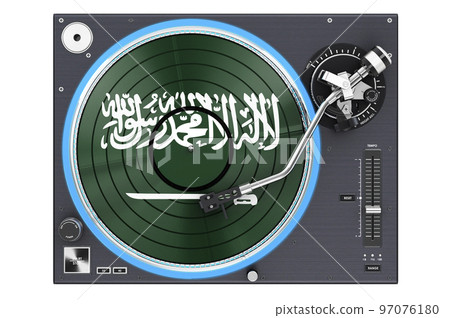 Phonograph Turntable with Saudi Arabian flag, 3D rendering 97076180