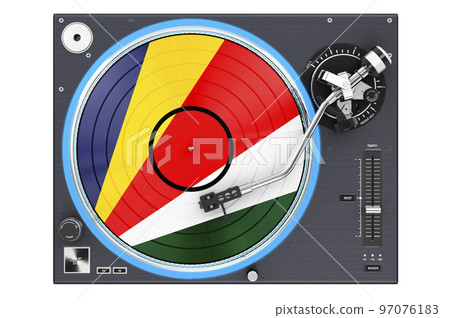 Phonograph Turntable with Seychelloise flag, 3D rendering Phonograph Turntable with Seychelloise flag, 3D rendering 97076183