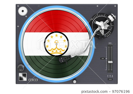 Phonograph Turntable with Tajik flag, 3D rendering 97076196