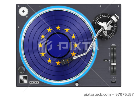 Phonograph Turntable with The EU flag, 3D rendering Phonograph Turntable with The EU flag, 3D rendering 97076197